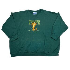 Disney VTG 90s Pooh Tigger Crewneck Sweatshirt I'm The Only One FLAW Green 2X